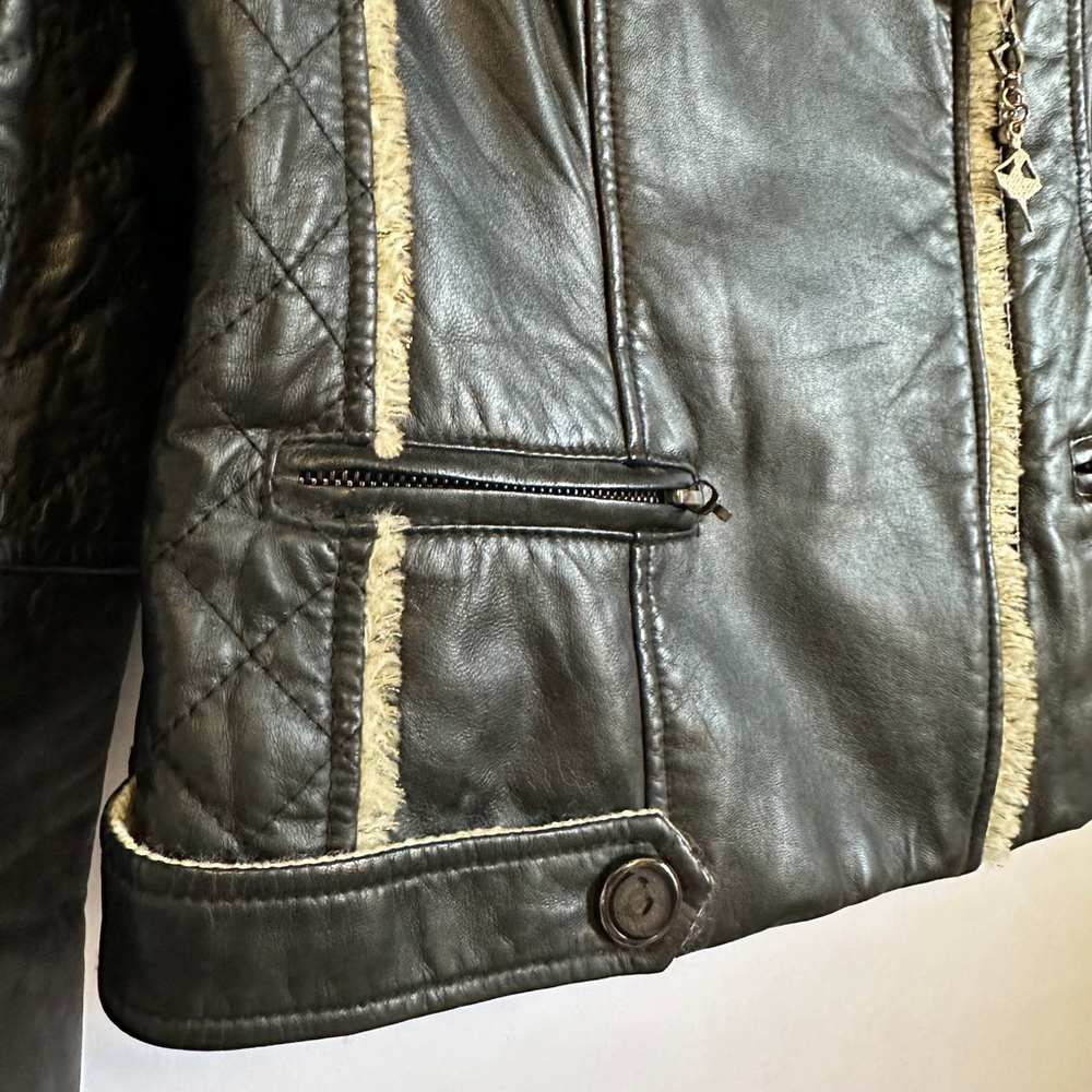 ELLASSAY FIRST Lambskin Leather Tweed BLACK Quilted MOTO Biker JACKET WOMENS M - Picture 6 of 13